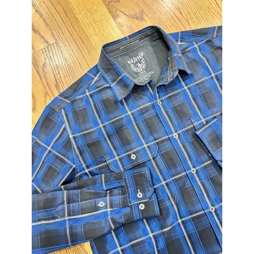 Kuhl Eluxur Men's Size Large Long Sleeve Metal Button Plaid Shirt Hiking Outdoor
